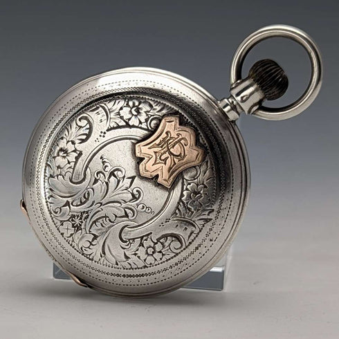 大約 1913 年古董 Billodes/Zenith 懷錶雕刻銀色側面獵人錶殼工作物品