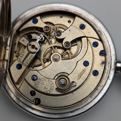 大約 1913 年古董 Billodes/Zenith 懷錶雕刻銀色側面獵人錶殼工作物品