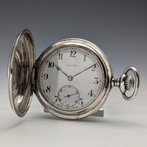 約 1930 年復古真力時懷錶,精美雕刻的銀色側獵人錶殼,工作狀況良好