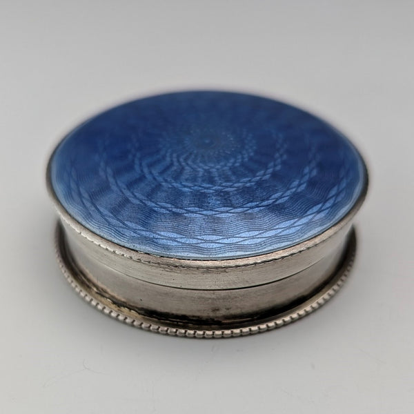 1942 British Vintage Blue Guilloche Enamel Sterling Silver Pill Case Cohen & Charles