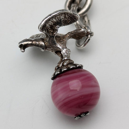 1900年頃 英国アンティーク 純銀製アルバートチェーン 46g 純銀イーグル&天然石フォブ