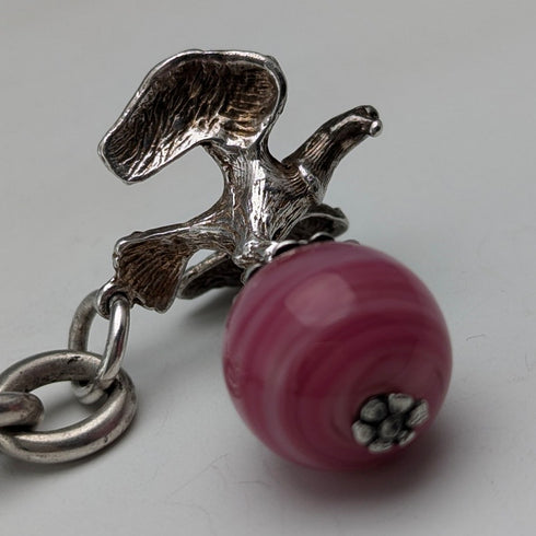 1900年頃 英国アンティーク 純銀製アルバートチェーン 46g 純銀イーグル&天然石フォブ