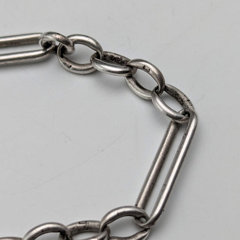 1900年頃 英国アンティーク 純銀製アルバートチェーン 46g 純銀イーグル&天然石フォブ