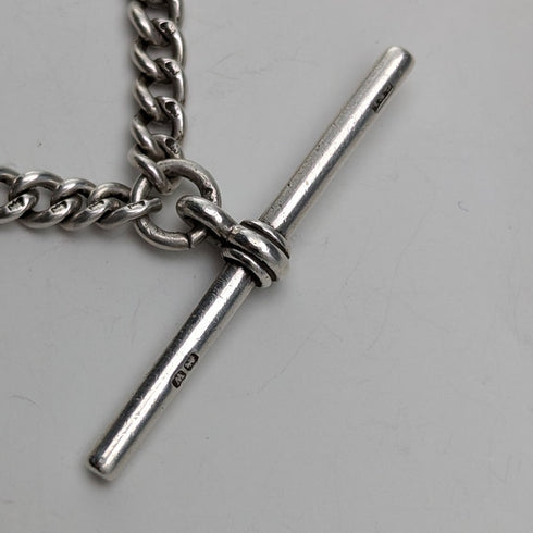 Circa 1920 British antique sterling silver Albert chain 30g claw and bowl fob