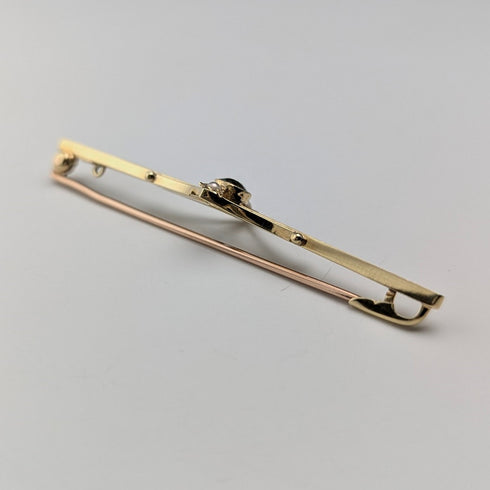 アンティーク 15ctゴールド製ブローチ ブルーストーン&パール ケース入