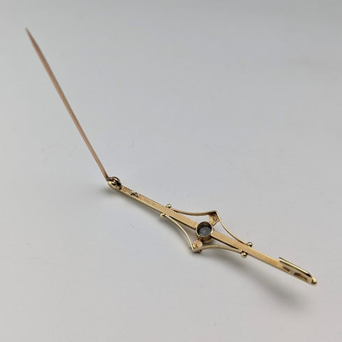 アンティーク 15ctゴールド製ブローチ ブルーストーン&パール ケース入