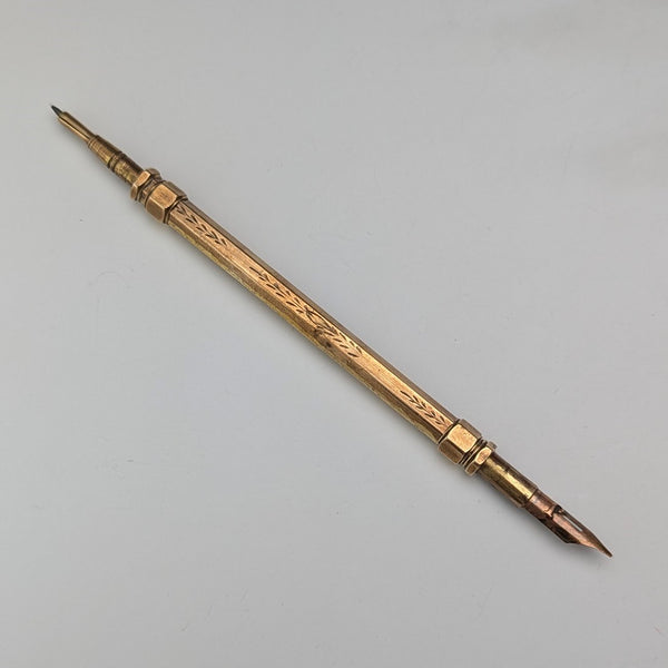 Circa 1900 Antique Gold-plated Retractable Pencil & Dip Pen