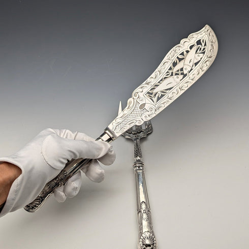 1850年 英国アンティーク 総純銀製 フィッシュサーバーペア 計370g HJ Lias&Son