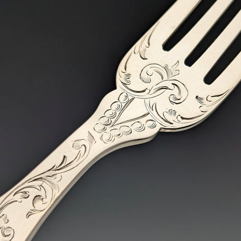 1836 British antique pure silver fish cutlery, 3 pairs, total weight 319g, Charles Needham