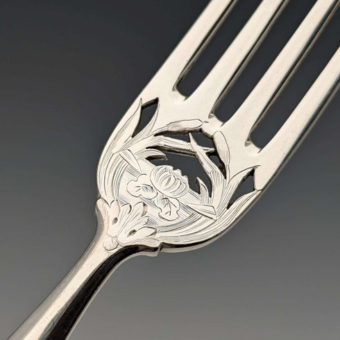 Circa 1860 British Antique Pure Silver Handle Fish Cutlery 6 Pair Aaron Hadfield