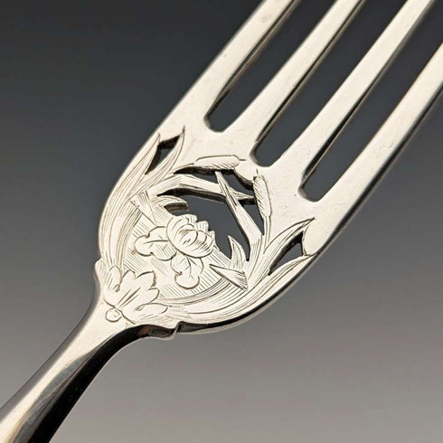 1840 British Antique Pure Silver Handle Fish Cutlery, 4 Pairs, William Sansom