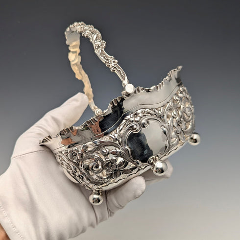 1896 年英國古董純銀耳環裝飾籃可移動手柄 159 克約翰圓形