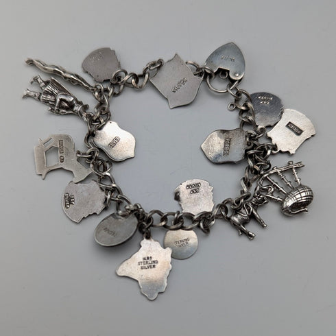 1970年代 英国ヴィンテージ 純銀製 チャームブレスレット 30g