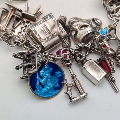 1970年代 英国ヴィンテージ 純銀製 チャームブレスレット 89g