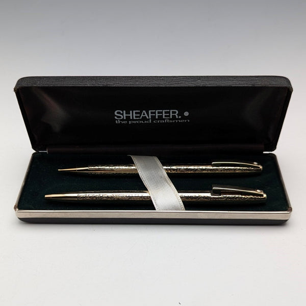 Vintage American Sheaffer 12K gold plated mechanical pencil and ballpoint pen set in case