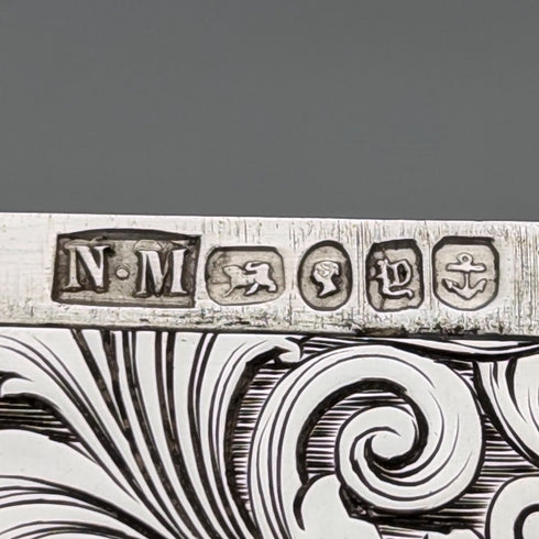 1847 年英國古董純銀卡包帶鏈條 80 克 Nathaniel Mills