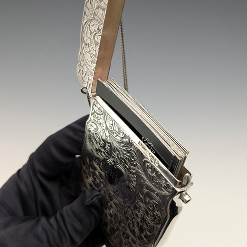 1847 年英國古董純銀卡包帶鏈條 80 克 Nathaniel Mills