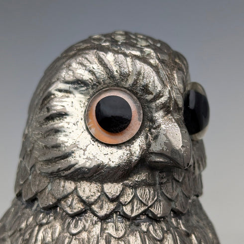 Vintage British silver plate owl shaped sugar shaker by Corbell