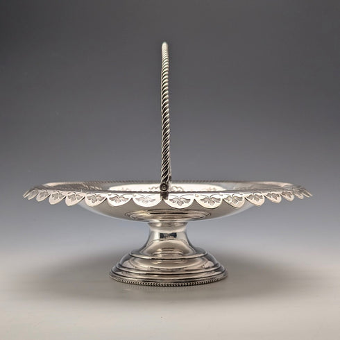 Circa 1900 British antique silver plate basket with movable handle Roberts & Belk