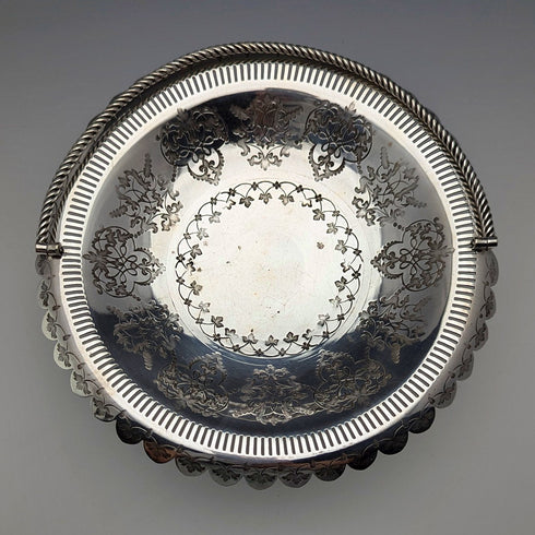 Circa 1900 British antique silver plate basket with movable handle Roberts & Belk