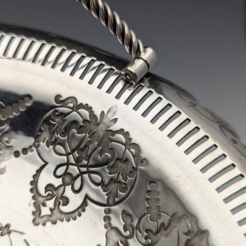 Circa 1900 British antique silver plate basket with movable handle Roberts & Belk