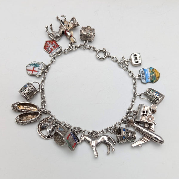 1970s British vintage sterling silver charm bracelet, 32g