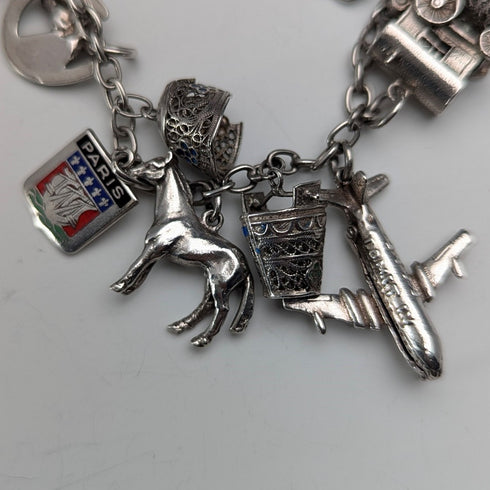 1970年代 英国ヴィンテージ 純銀製 チャームブレスレット 32g