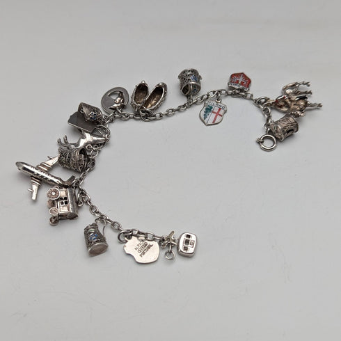 1970年代 英国ヴィンテージ 純銀製 チャームブレスレット 32g