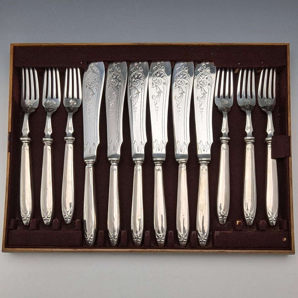 Circa 1900 British Antique 800 Silver Handle Cutlery Set of 6 by Mappin & Webb
