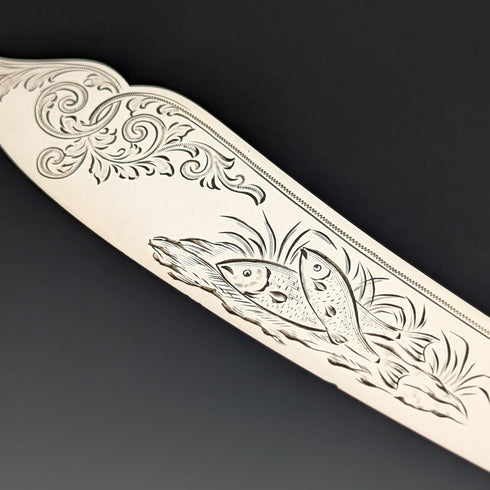 1870年頃 英国アンティーク 総純銀製 フィッシュカトラリー6ペアセット 計624g John Gilbert