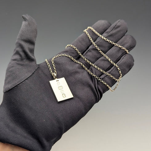 1977年 英国ヴィンテージ 純銀インゴットペンダント 1/2トロイオンス 純銀チェーン付