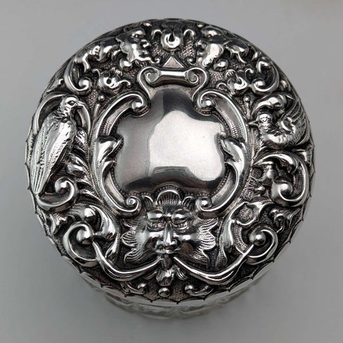 1902 英國古董純銀帶蓋切割玻璃罐 WJ Myatt & Co