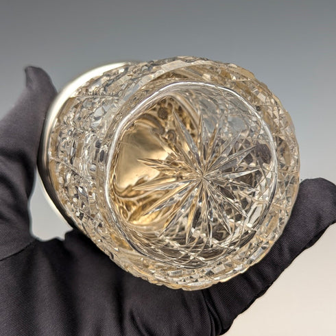 1902 British antique pure silver lid cut glass jar WJ Myatt & Co