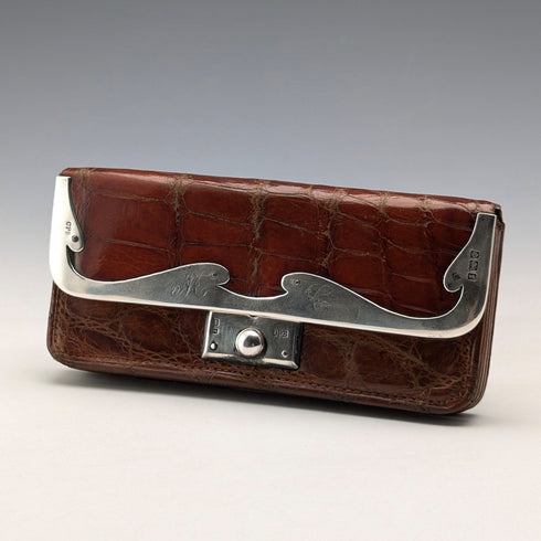 【お取り置き品】1905年 英国アンティーク 純銀装飾 小型革財布 小銭入れ Charles Penny Brown