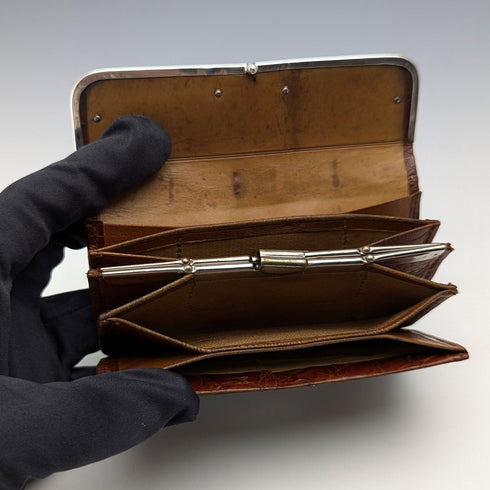 【お取り置き品】1905年 英国アンティーク 純銀装飾 小型革財布 小銭入れ Charles Penny Brown