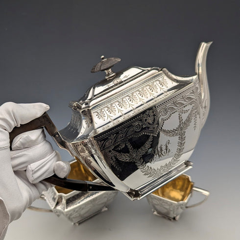 英國古董鍍銀茶具,約1894年,三件套,Atkin Brothers出品