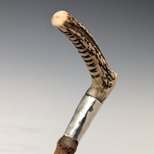 1886 British Antique Riding Crop with Antlers, 50cm