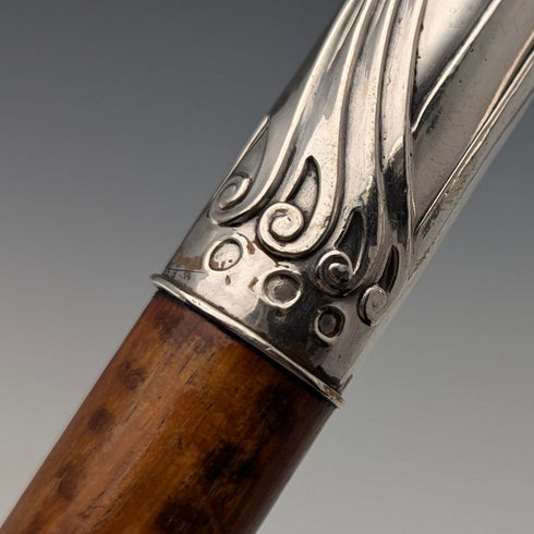 約 1900 年古董男士 800 銀色彎柄手杖 90 厘米