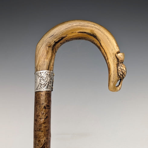 1899年 英国アンティーク 紳士用 純銀装飾 ホーンハンドル ステッキ 杖 101cm