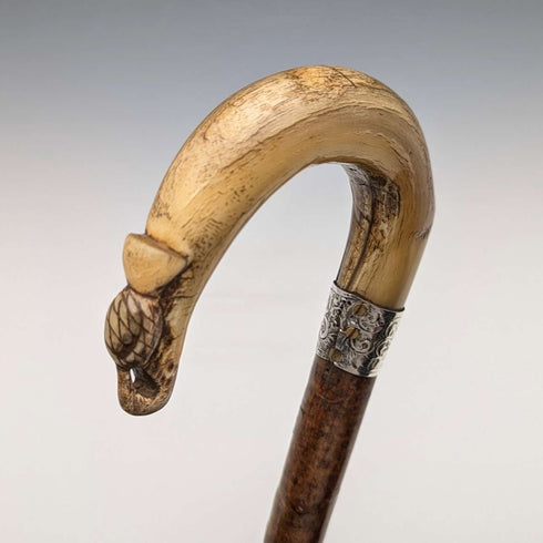 1899 年英國古董男士純銀裝飾牛角手柄手杖 101 厘米