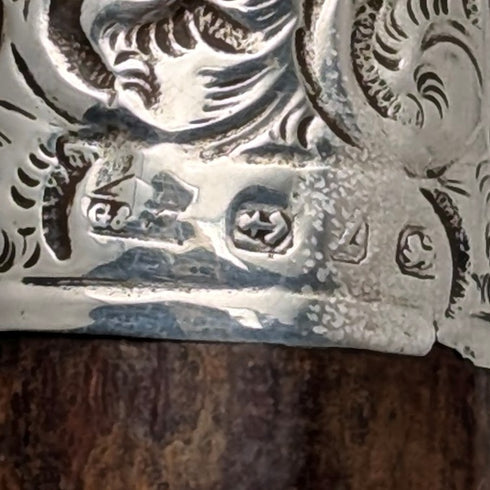 1899年 英国アンティーク 紳士用 純銀装飾 ホーンハンドル ステッキ 杖 101cm