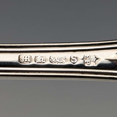 Antique British silver plate fish knife set of 6, Martin Hall