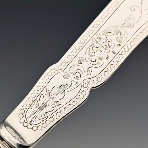 1877年 英国アンティーク 白蝶貝ハンドル 純銀ブレード フィッシュカトラリー 2ペア William Hutton & Sons