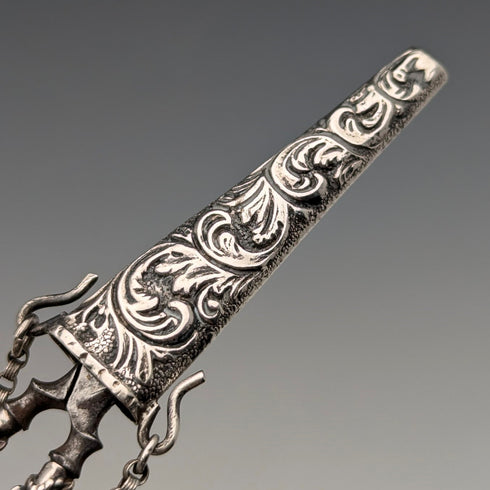 19世紀前半 アンティーク 純銀製シャトレーン ケース付き裁縫ハサミ