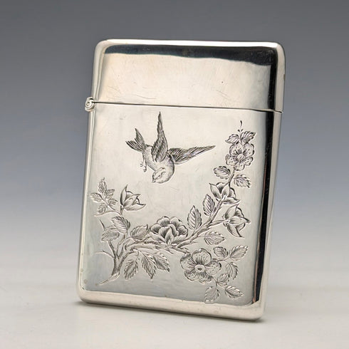 1897年 英国アンティーク 純銀製 カードケース ジャポニズム装飾 75g Mappin & Webb