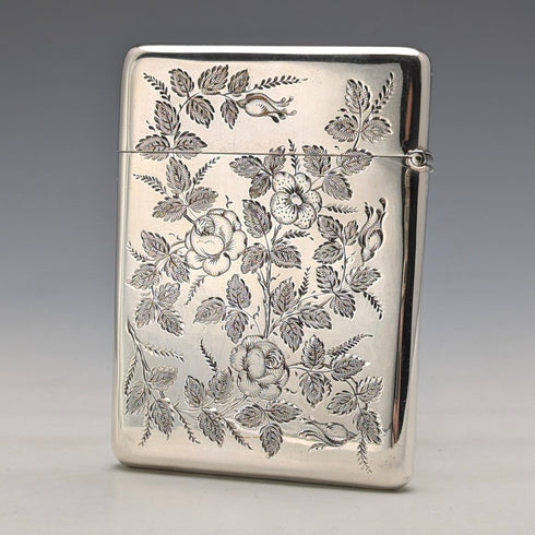 1897年 英国アンティーク 純銀製 カードケース ジャポニズム装飾 75g Mappin & Webb