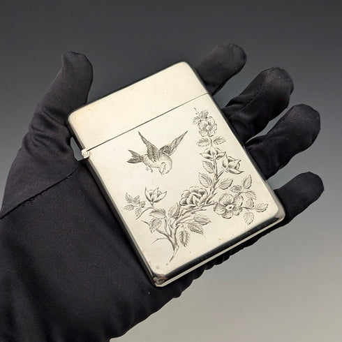 1897年 英国アンティーク 純銀製 カードケース ジャポニズム装飾 75g Mappin & Webb