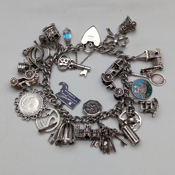 1970 British Vintage Sterling Silver Charm Bracelet 78g D&BS