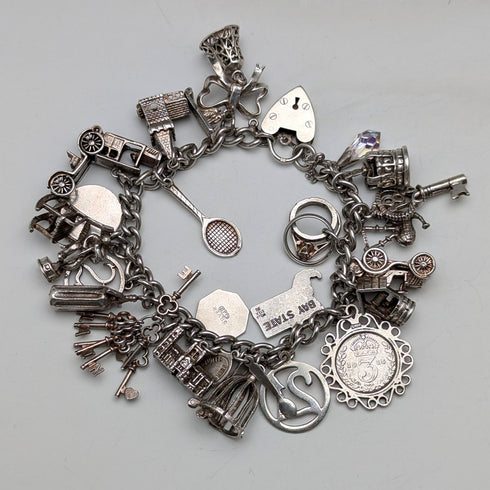 1970 英國復古純銀吊飾手鍊 78 克 D&BS