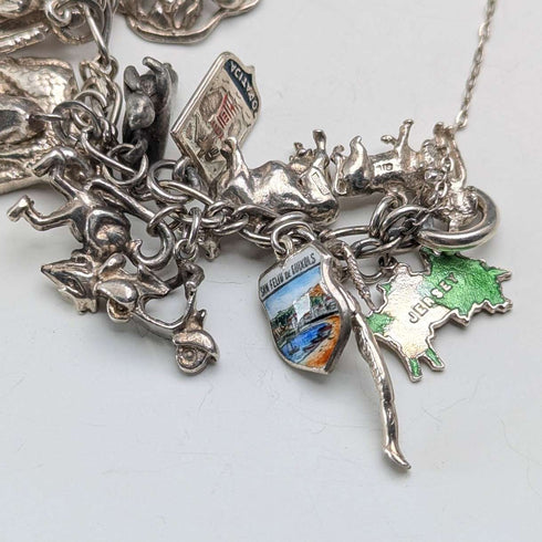 1970s British vintage sterling silver charm bracelet, 95g